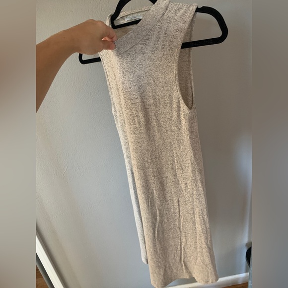 ACEMI oatmeal cream grey mock turtleneck mini tunic knit dress swing stretch sm - Picture 2 of 6